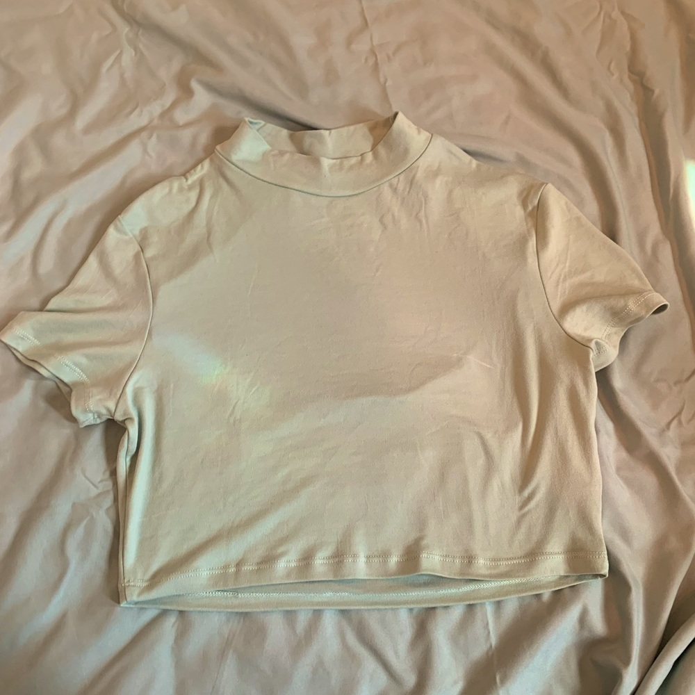 Mock Neck Short Sleeve Open Back Crop